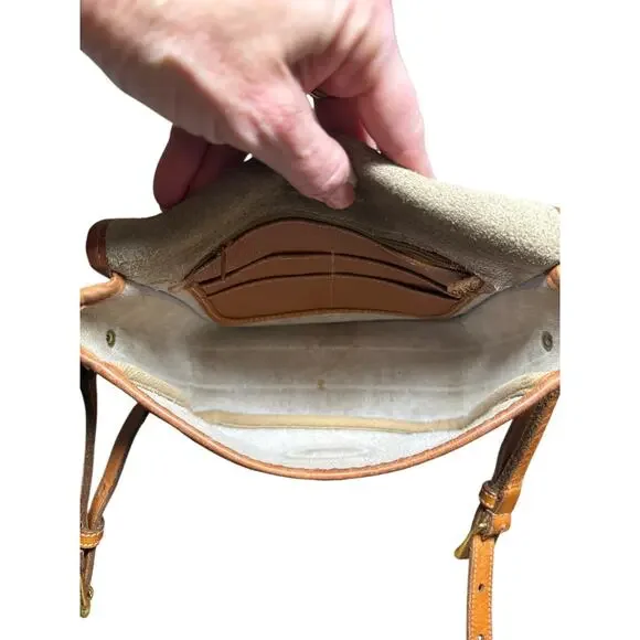 Vtg DOONEY & BOURKE AWL Equestrian Bag White Pebbled Leather British Tan 80's - Picture 11 of 16